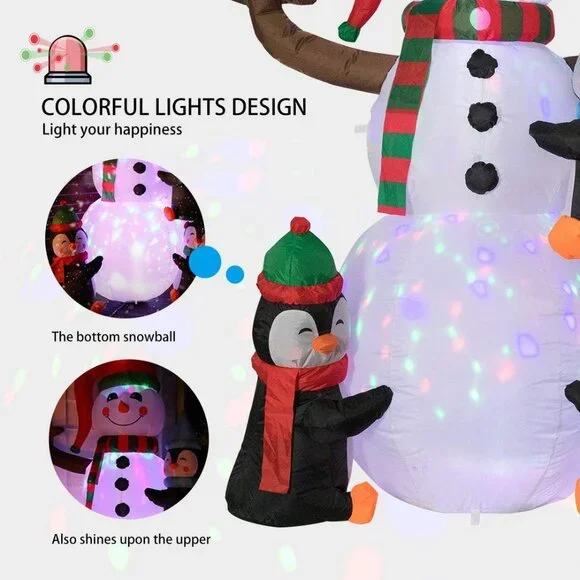 🆕6FT Christmas Inflatable Snowman with PenguinLED Lights Outdoor Decoration
